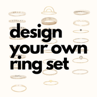 Customizable stackable ring set in sterling silver, fine silver, and 14K gold filled materials for personalized names or dates