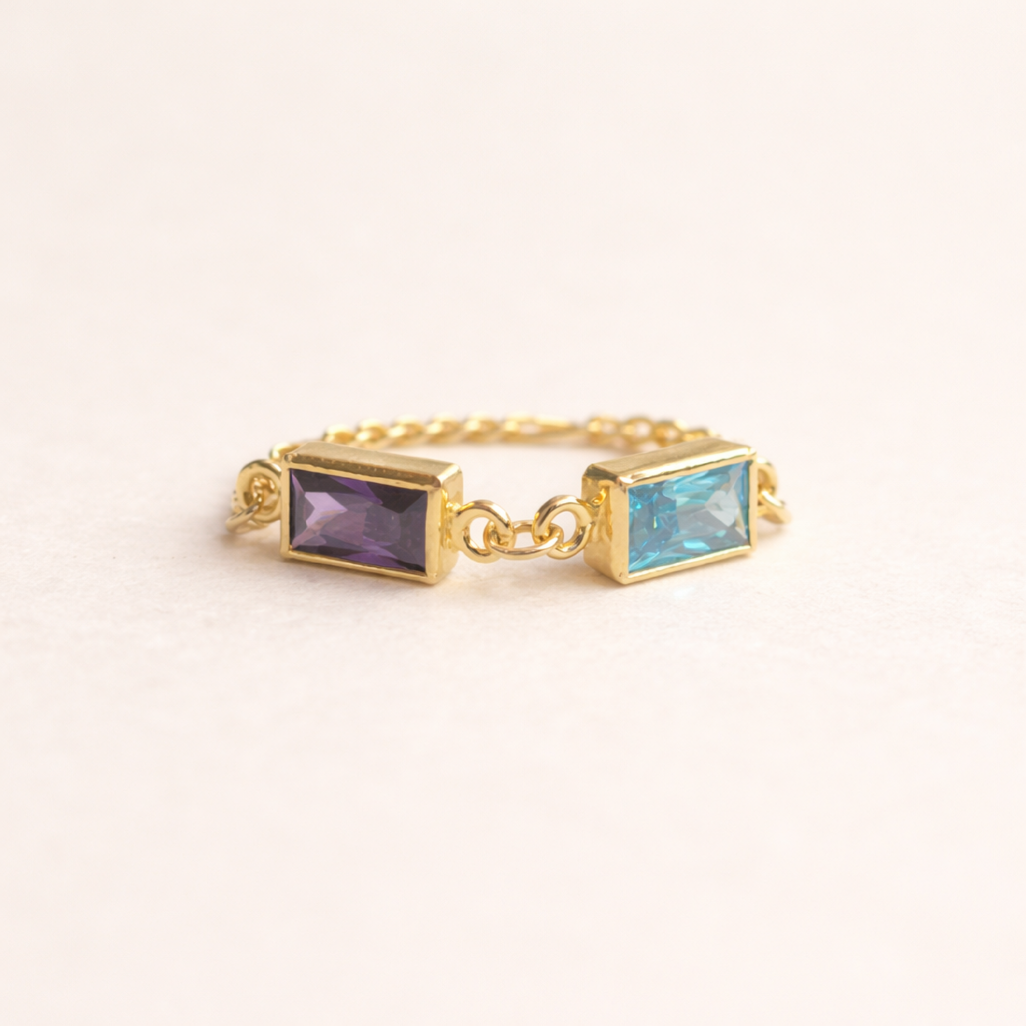 Double Birthstone Chain Ring - Going Golden