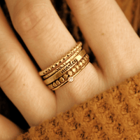 five gold rings on a hand
