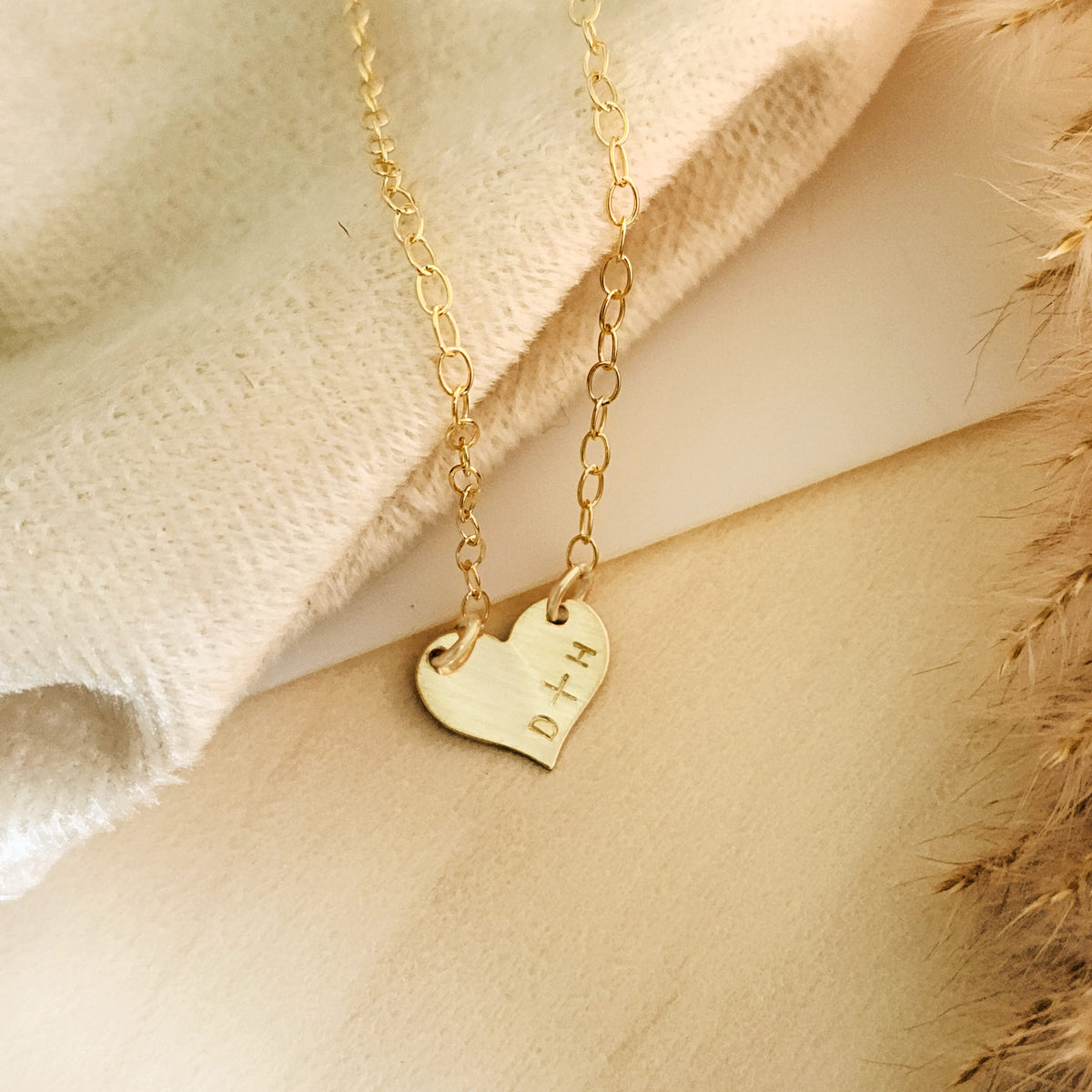 Hand Stamped Initial Heart Necklace - Going Golden