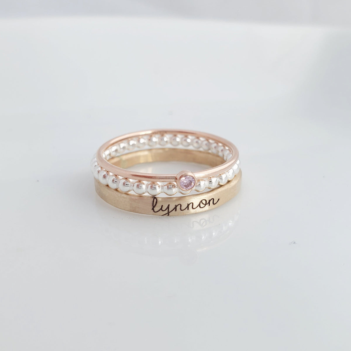 mixed metals personalized ring set