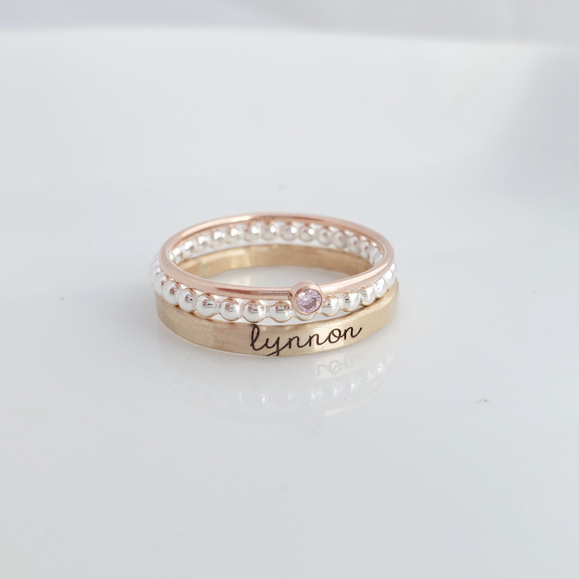 mixed metals personalized ring set