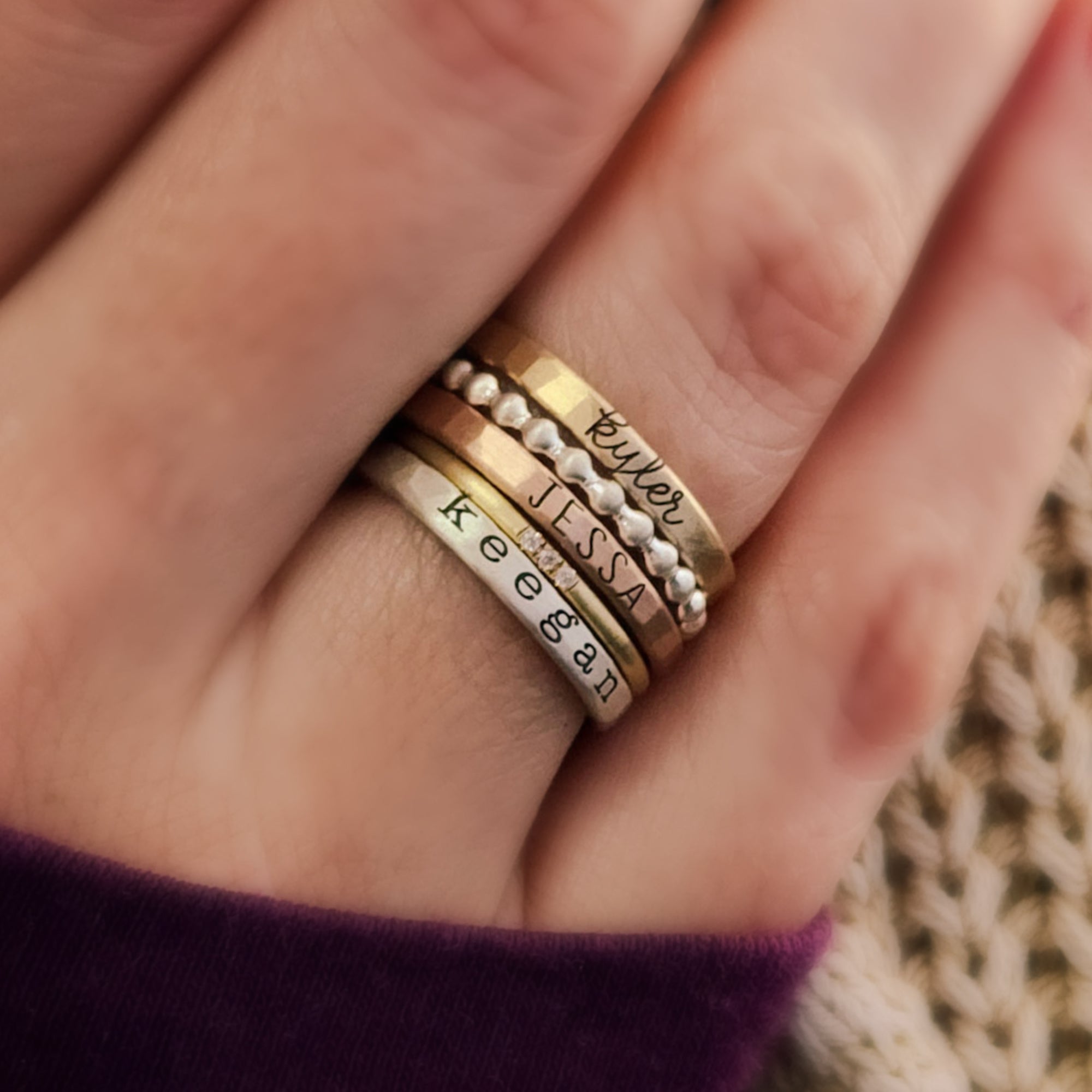 engraved stacking rings, gift for women