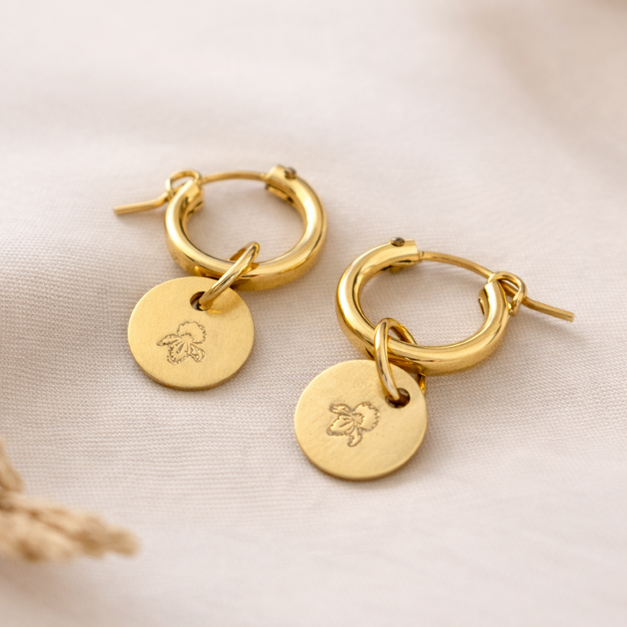 Birth Flower Hoop Earrings - Going Golden