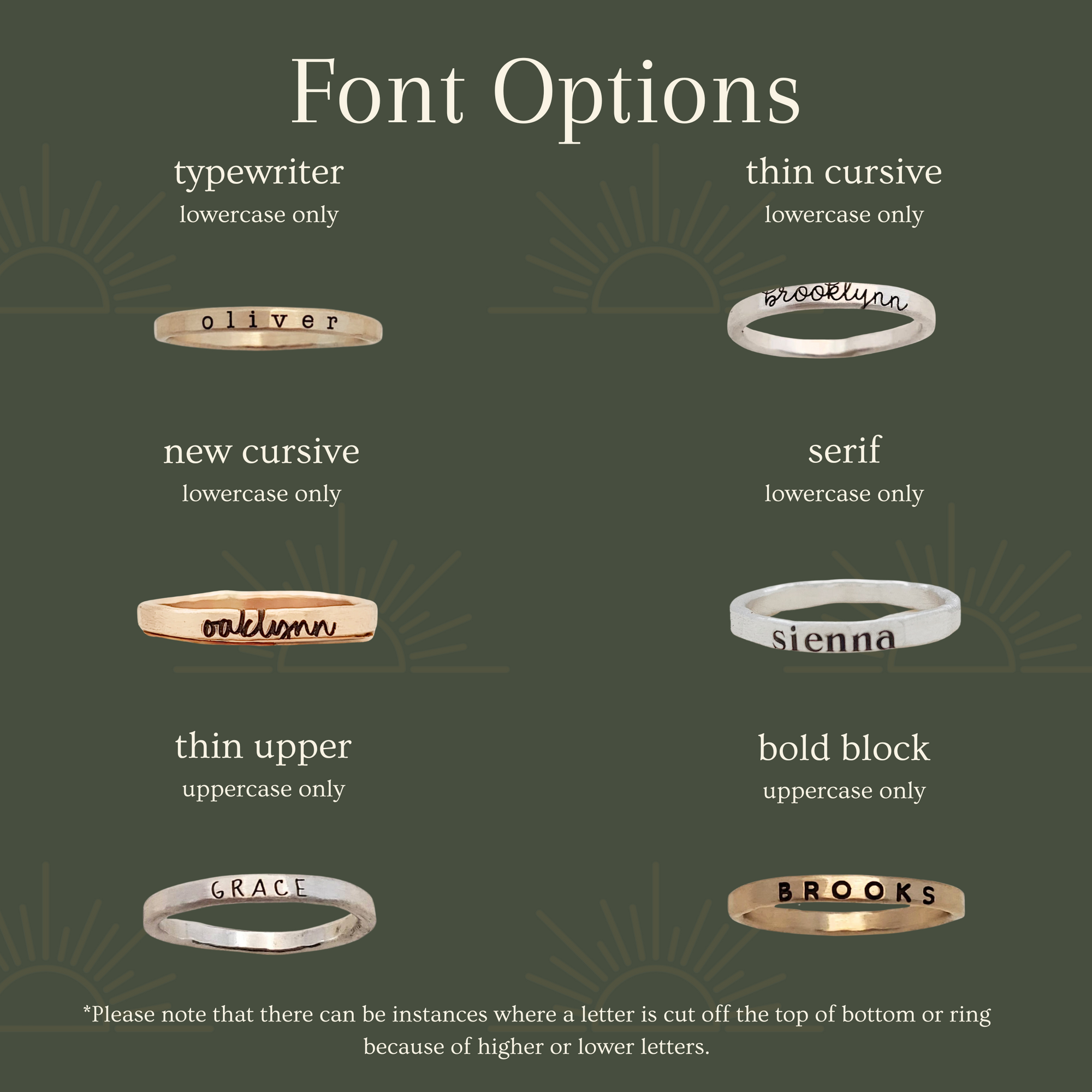 font option chart for personalized rings