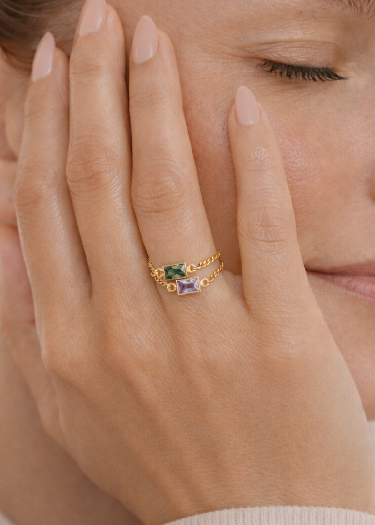 Birthstone Chain Ring - Going Golden
