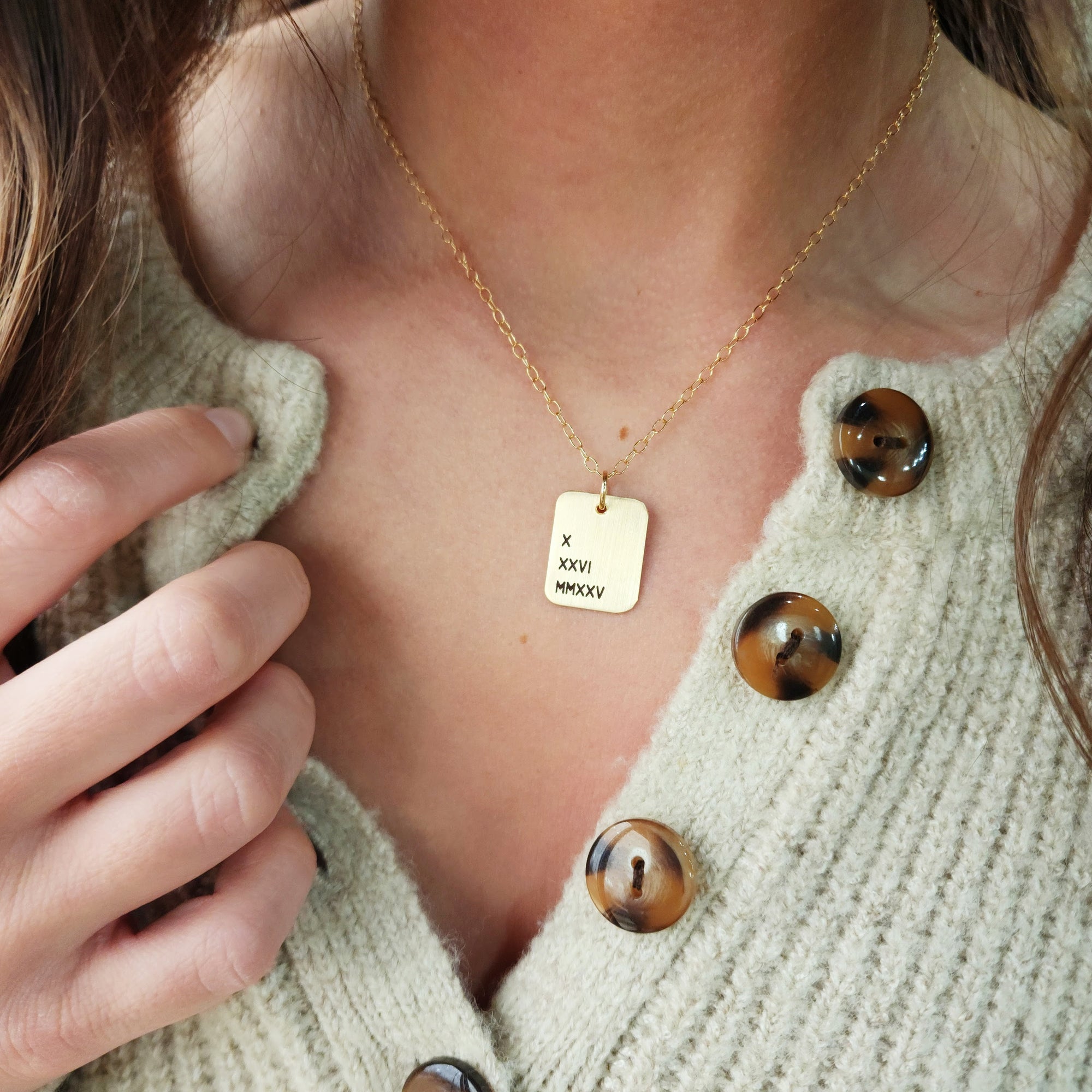 Roman Numerals Rectangle Necklace