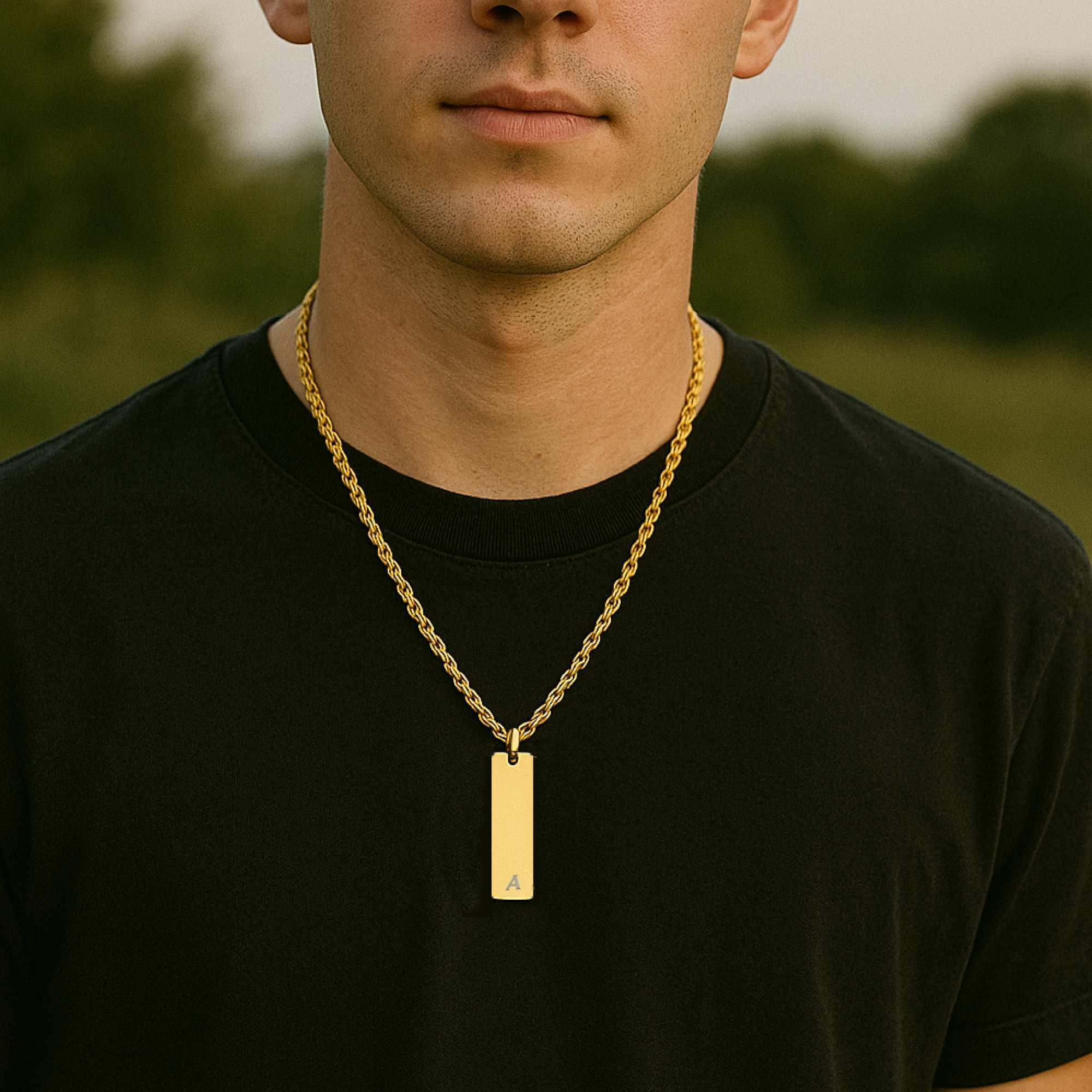 Men's Personalized Gold Bar Initial Tag Necklace - Going Golden
