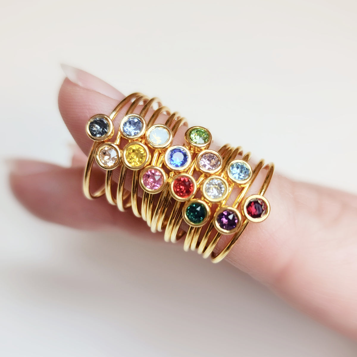 Stacking Ring Set with Year and Birthstone - The Riley - Going Golden