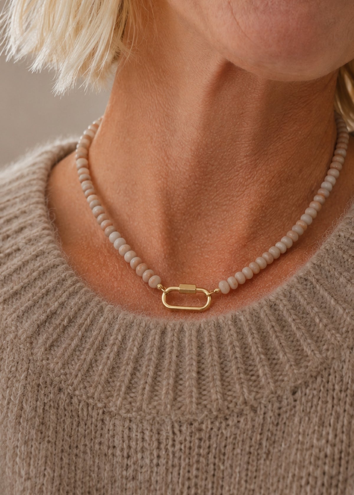 Stone Beaded Carabiner Charm Necklace