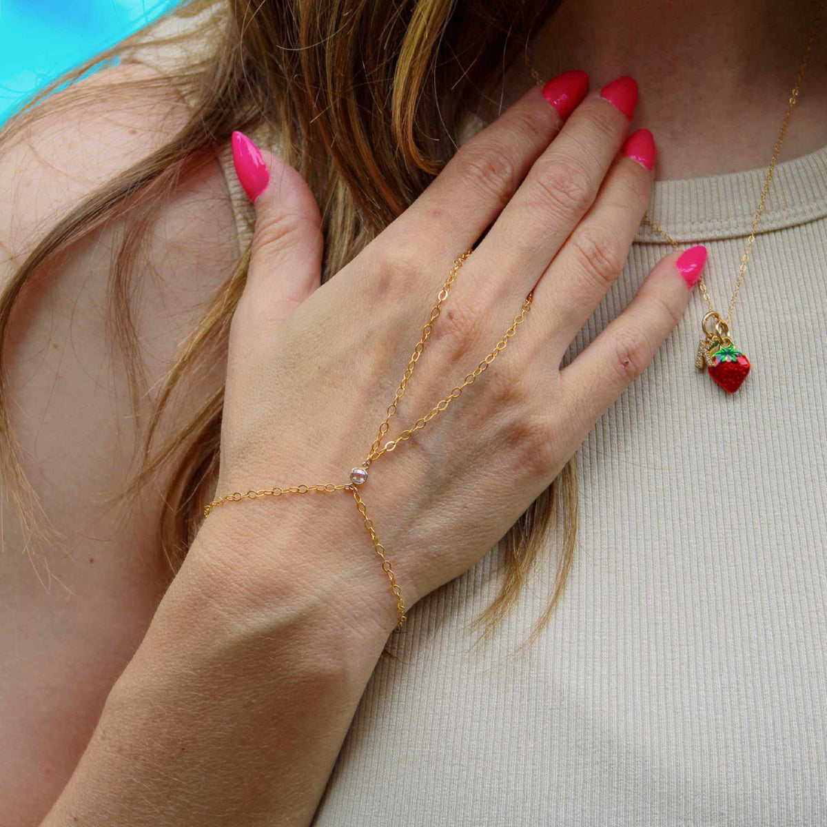 Gold-filled hand chain bracelet with adjustable clasp