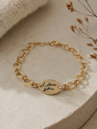 Gold Textured Oval Handwriting Bracelet