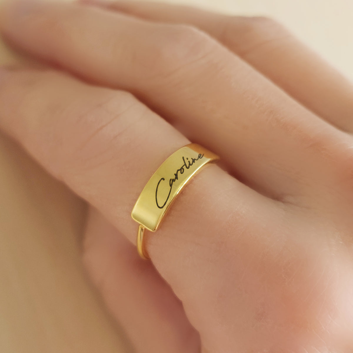 Gold Handwriting Name Plate Ring - Going Golden