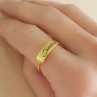 Gold Handwriting Name Plate Ring - Going Golden