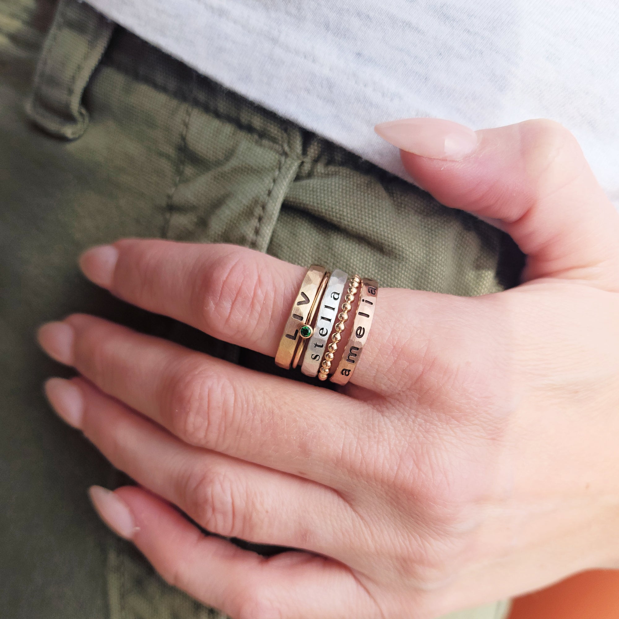 rings engraved with kid's names for mom