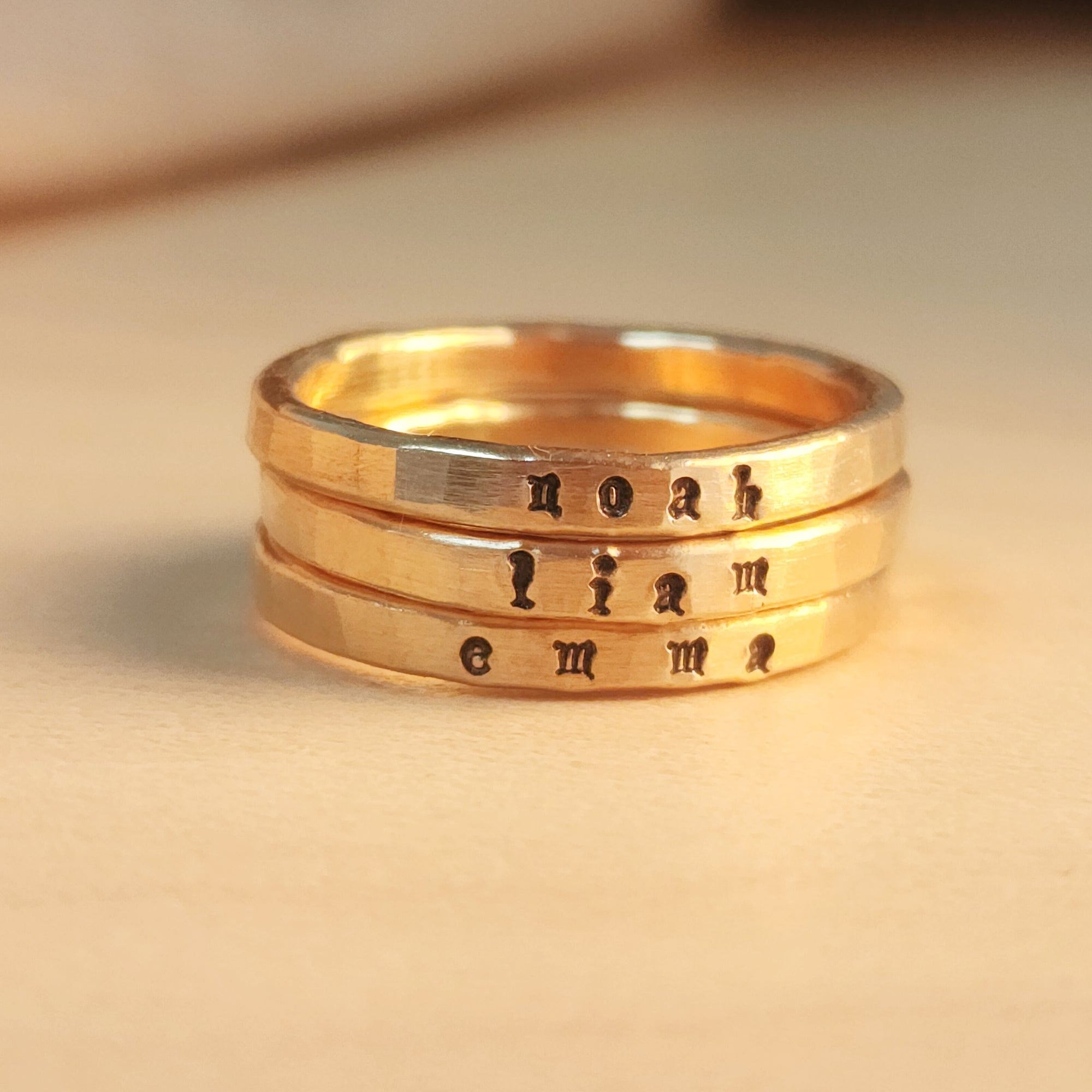 gold-filled super tiny font stacking rings for women
