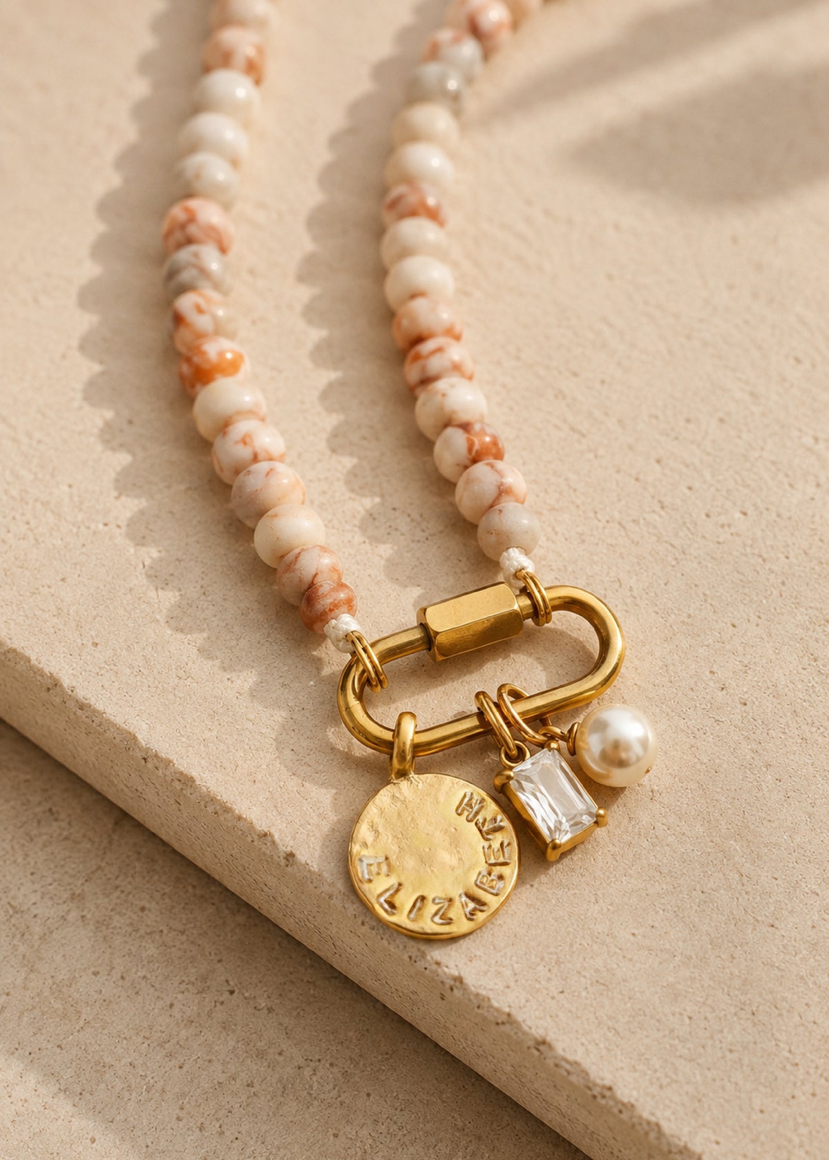Stone Beaded Carabiner Charm Necklace