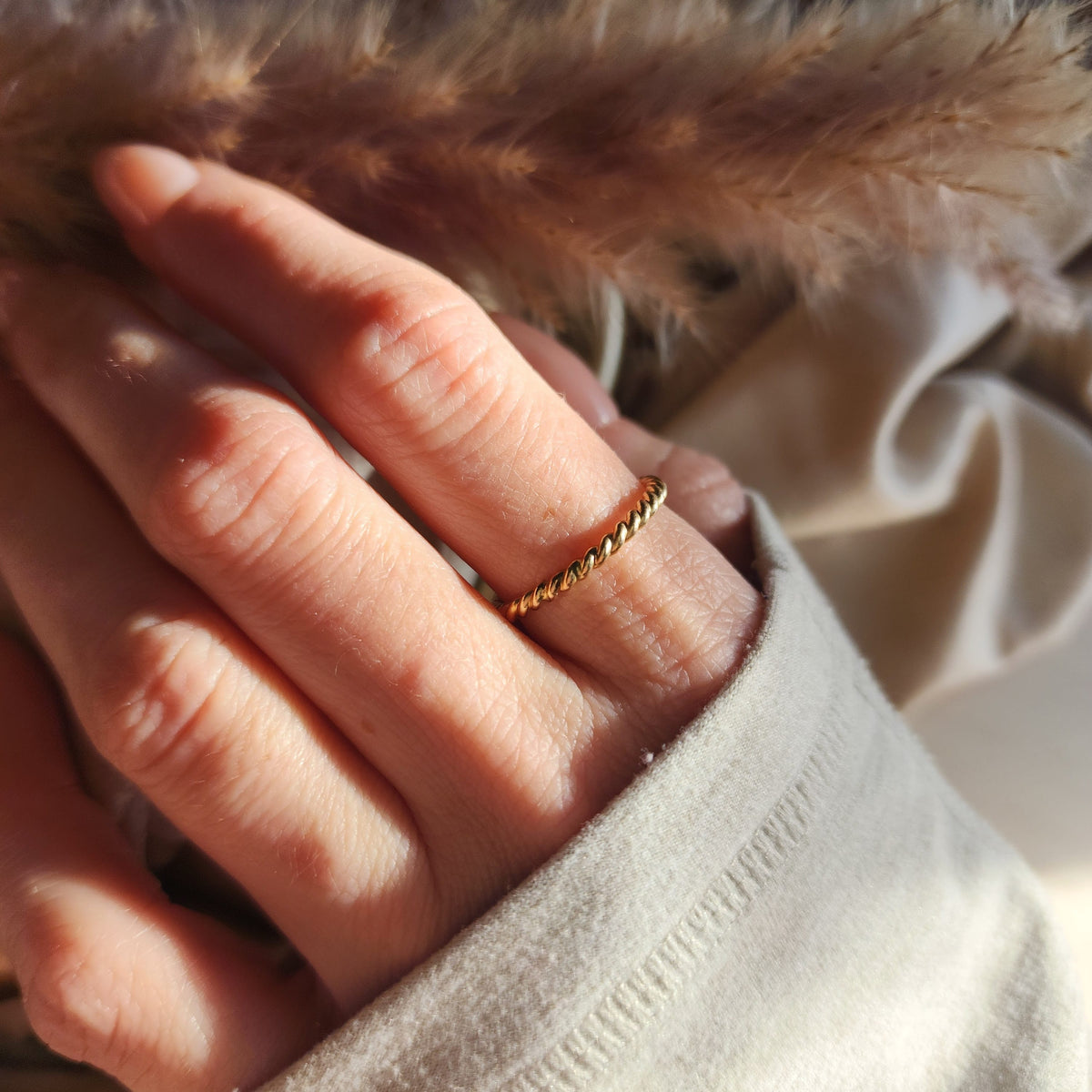 Thin Twisted Stacking Ring - Going Golden