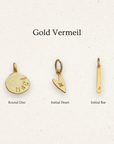 Three gold vermeil pendants on a light beige background with 'Gold Vermeil' text.