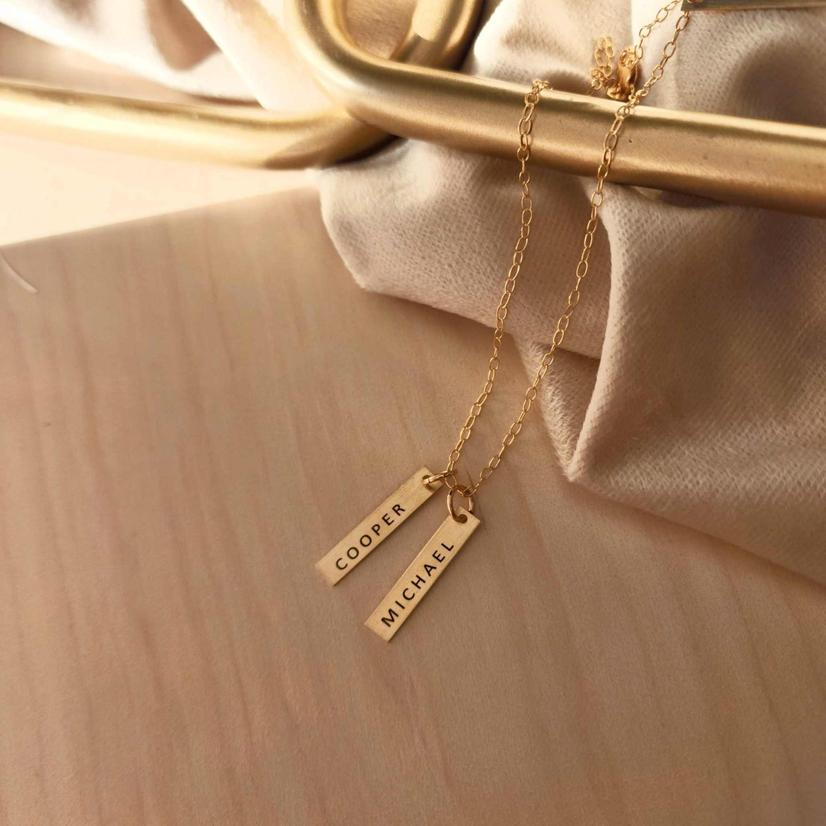 14k gold-filled personalized vertical bar necklace with custom engraving