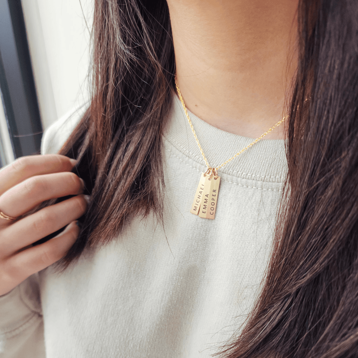 14k gold-filled personalized vertical bar necklace with custom engraving