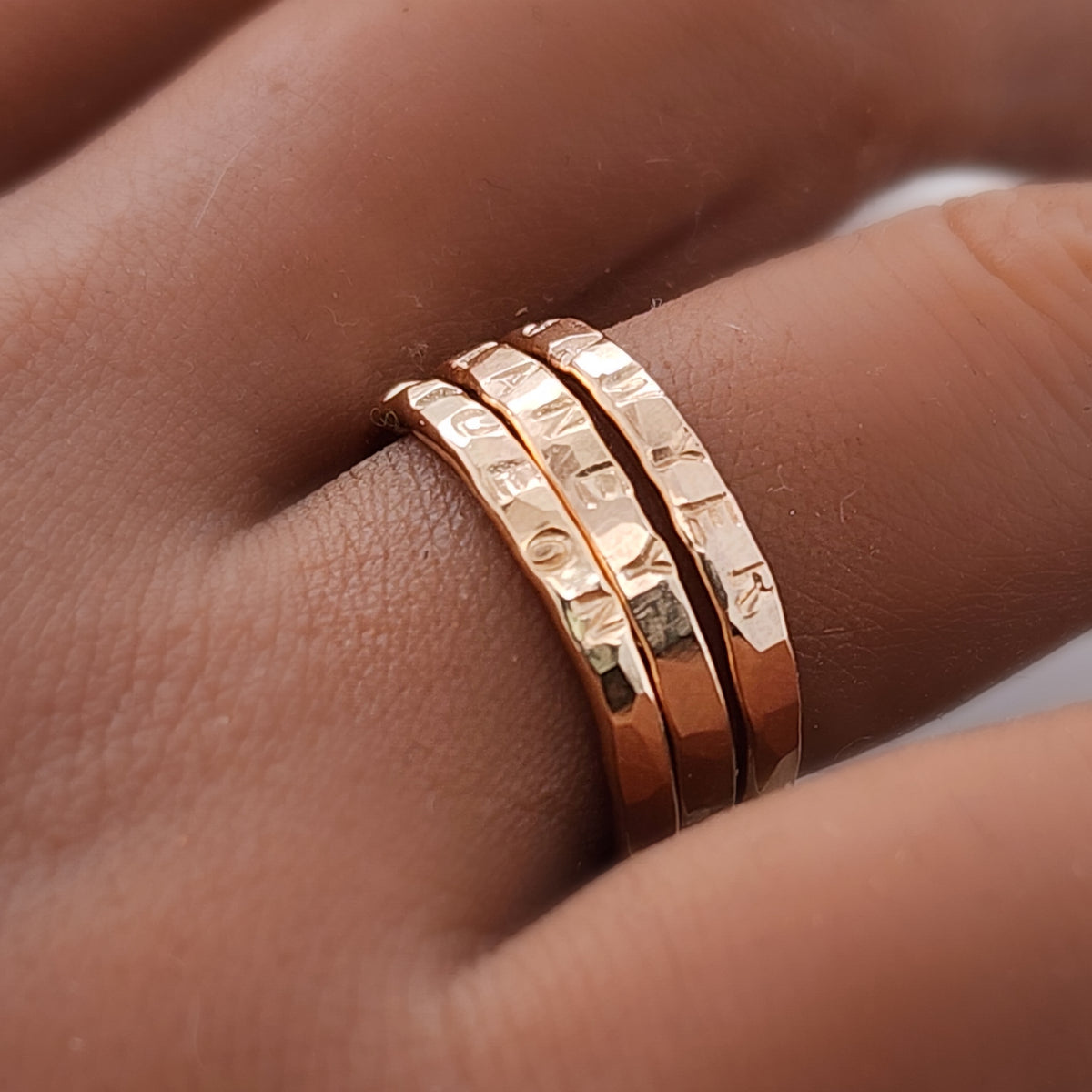 Undarkened Natural Stacking Name Rings - Going Golden