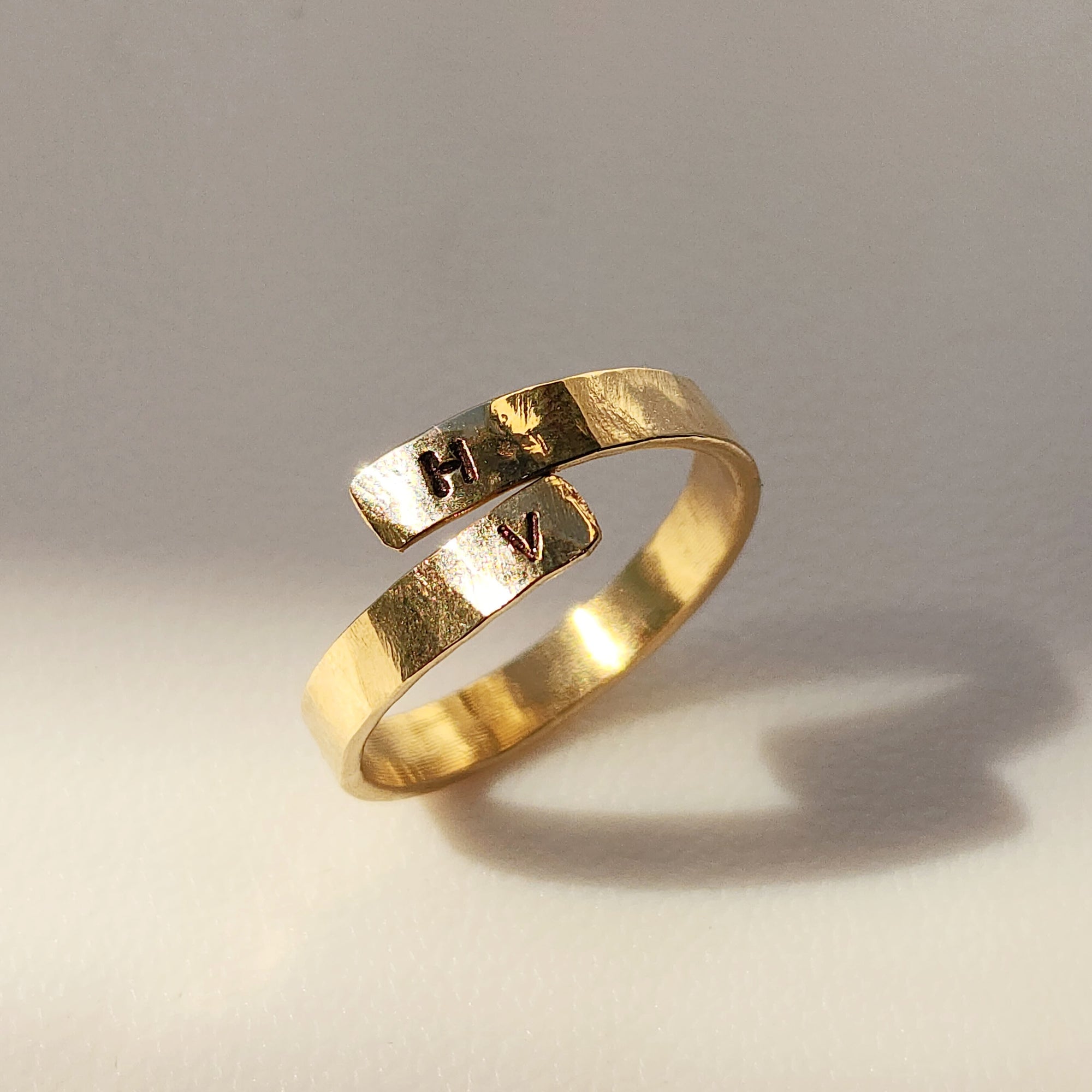 Custom adjustable gold cuff ring for women engraved with initials