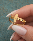 Personalized Cross Name Ring - Going Golden