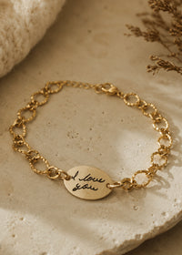 Gold Textured Oval Handwriting Bracelet