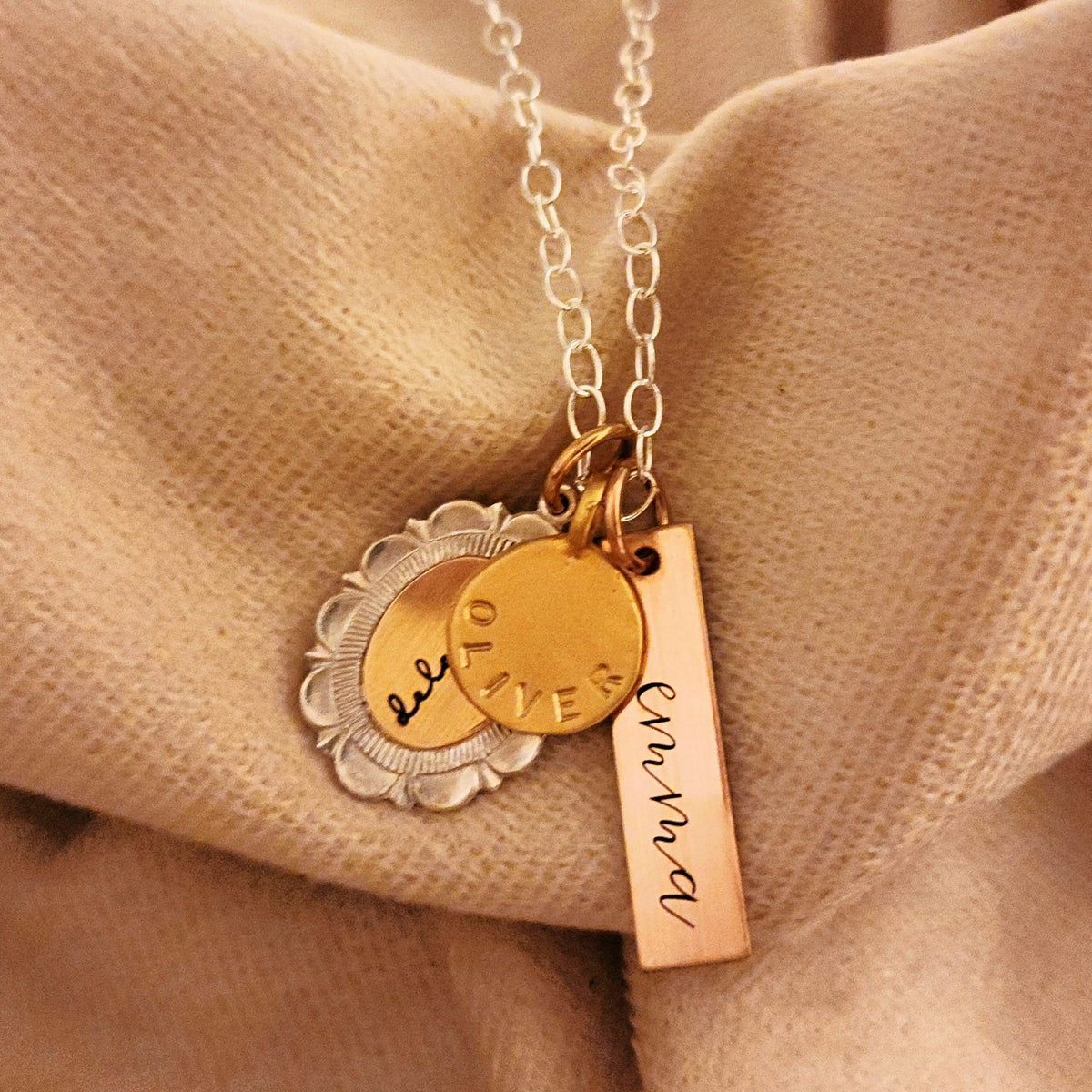 Mixed Metals Three Names Necklace - Going Golden
