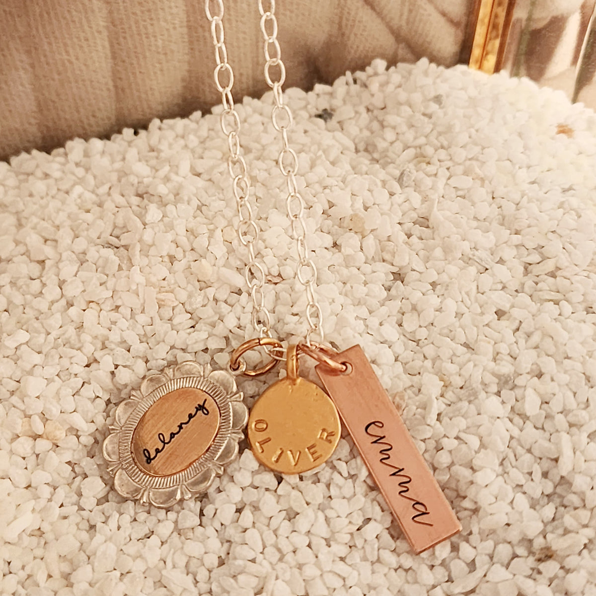 Mixed Metals Three Names Necklace - Going Golden