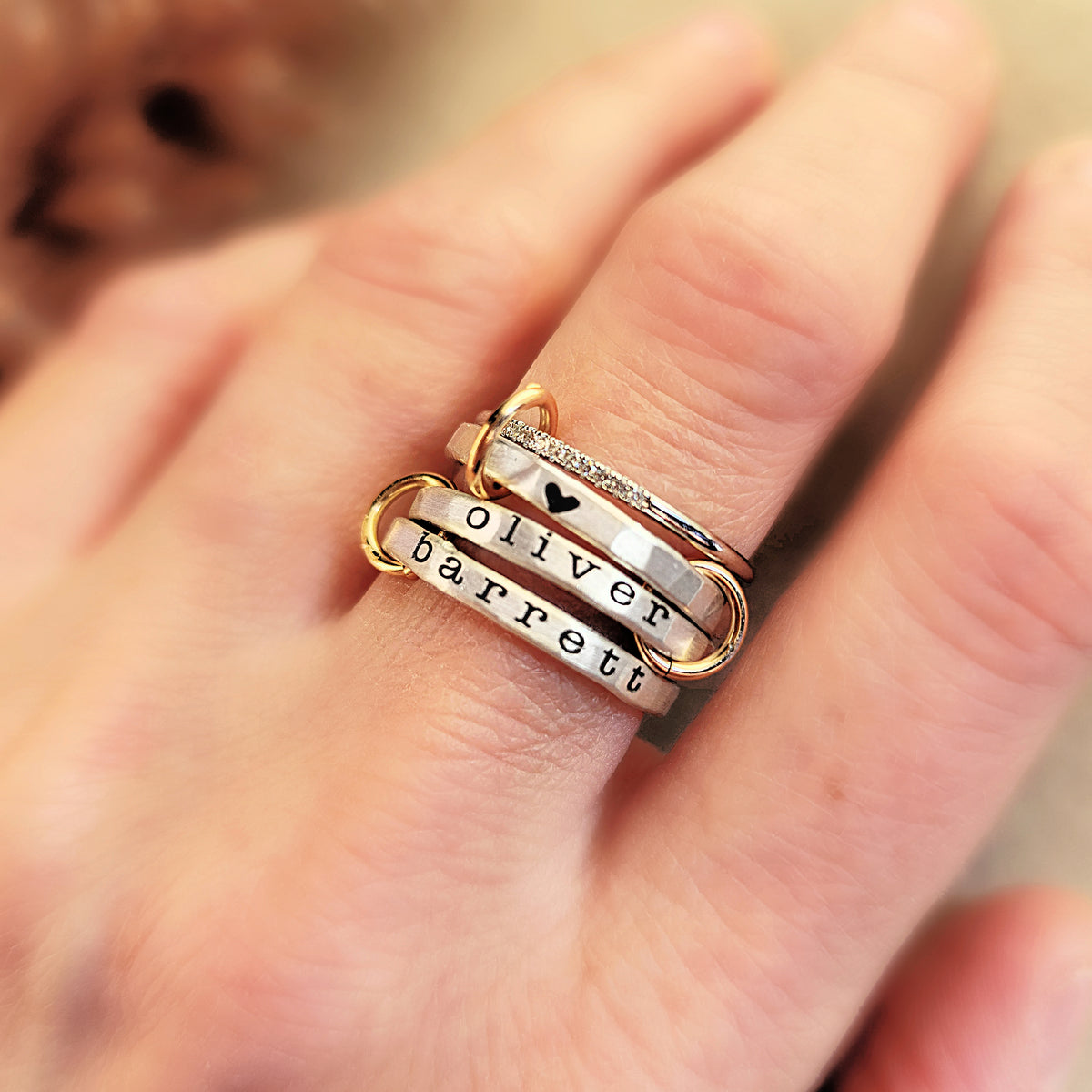 Connected Personalized Silver Ring Set - Going Golden
