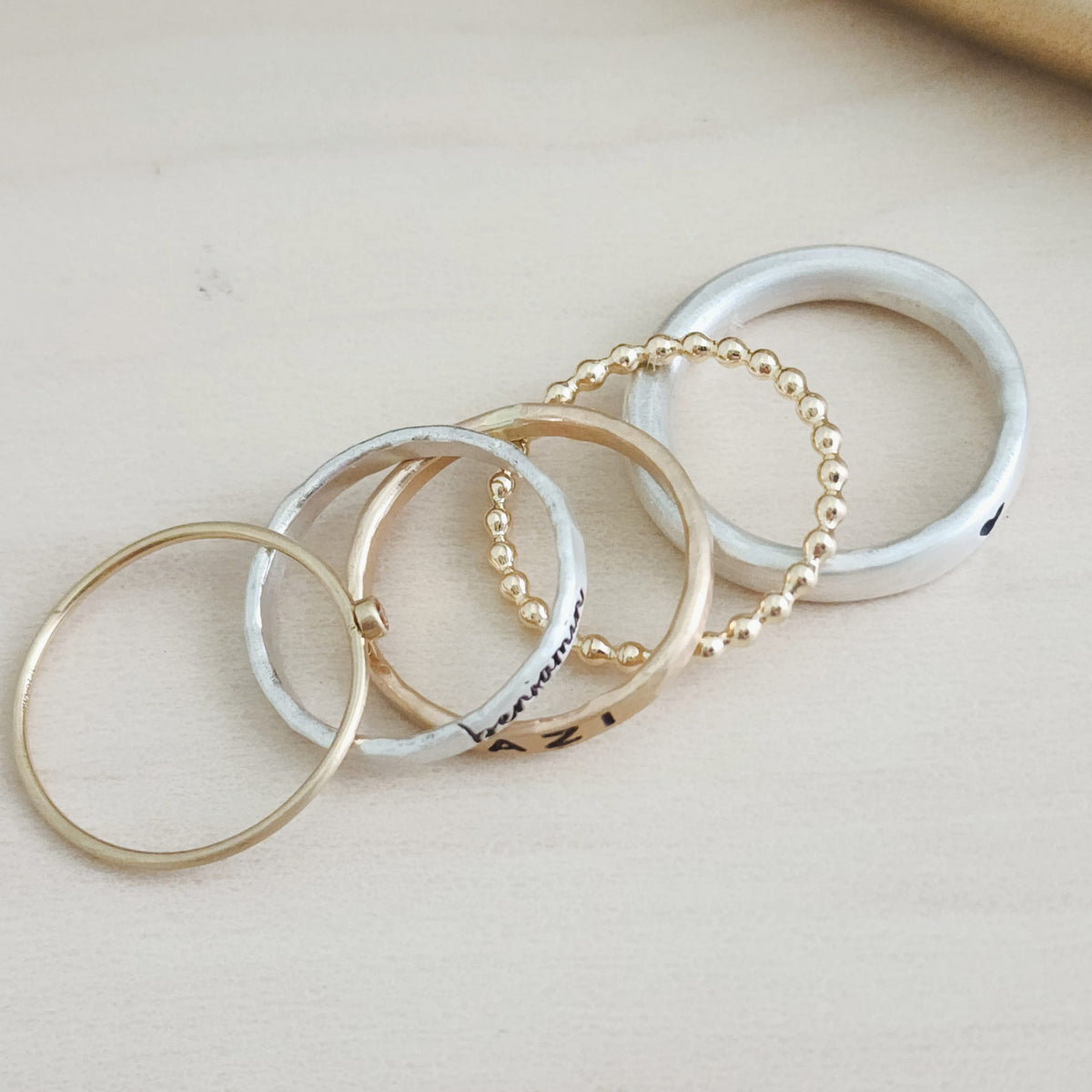 The Anniyah Stacking Name Ring Set - Going Golden