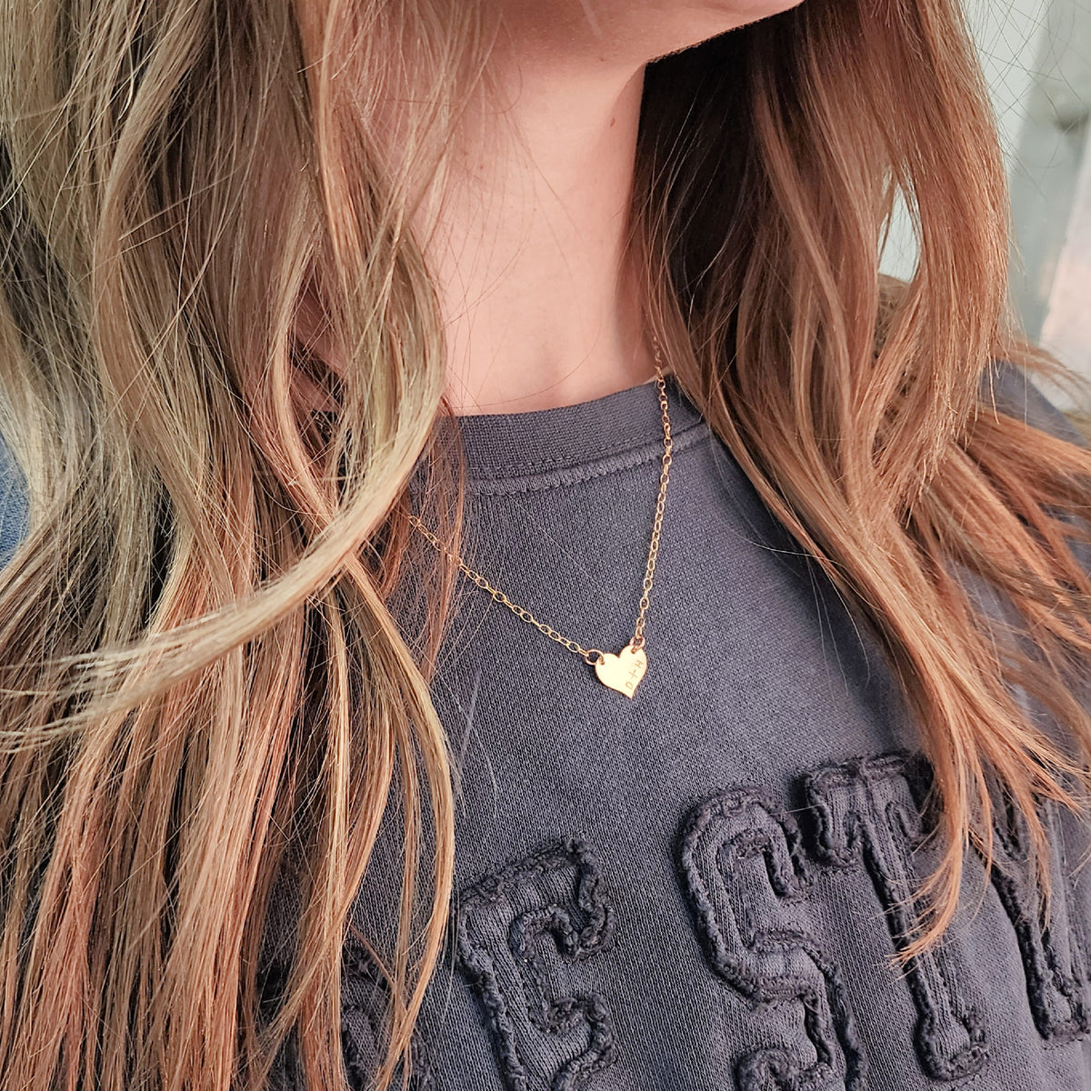 Hand Stamped Initial Heart Necklace - Going Golden
