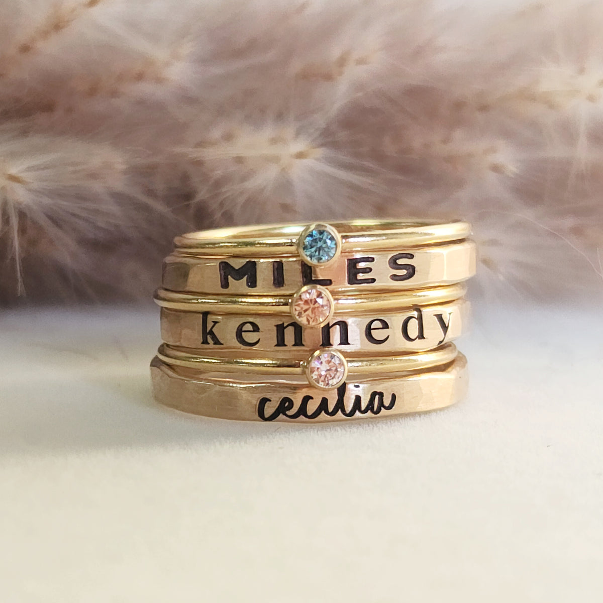 gift for Mother's day, handmade jewelry made from 14k gold-filled, personalized ring set