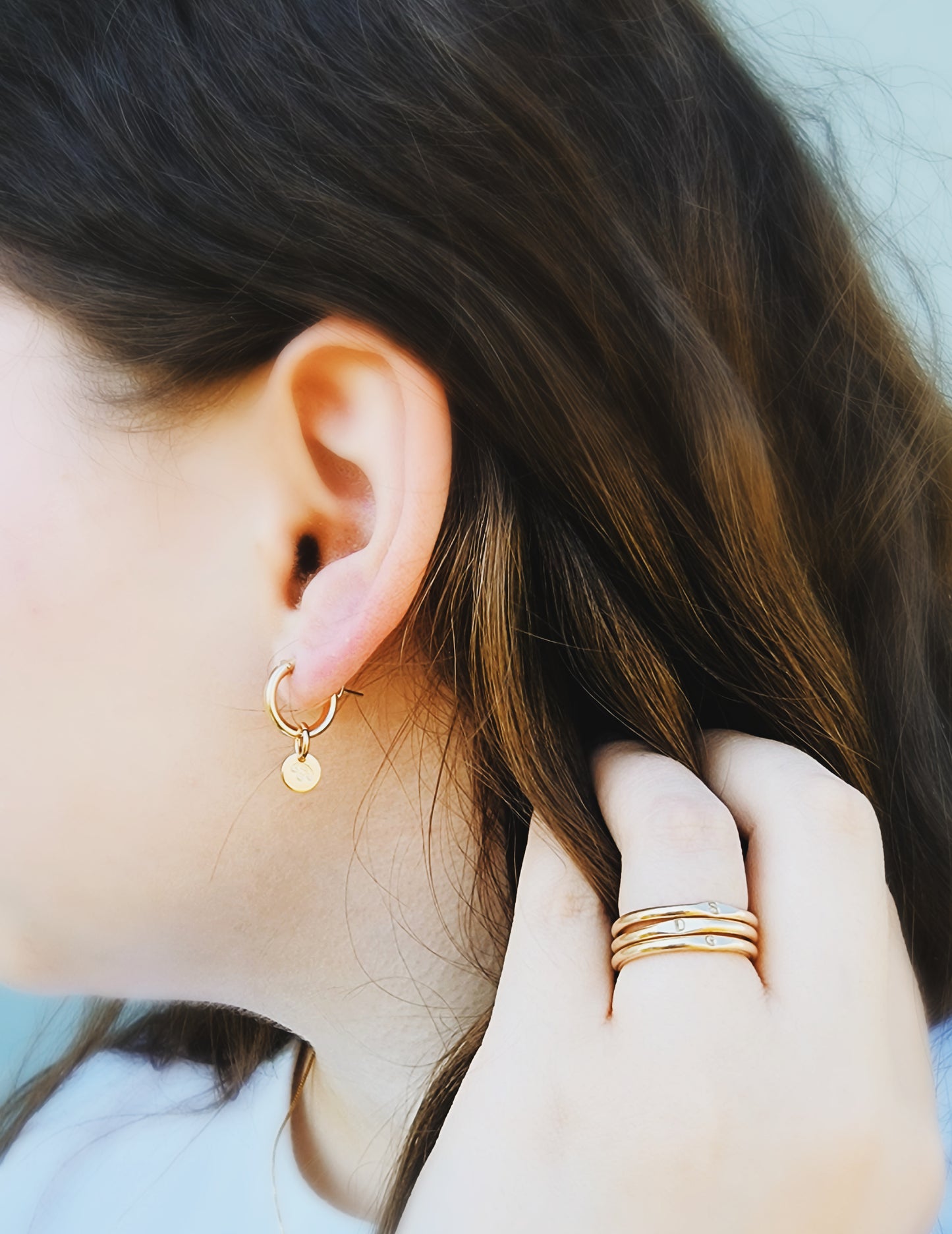 Minimal Hoop Tag Earrings - Medium - Going Golden