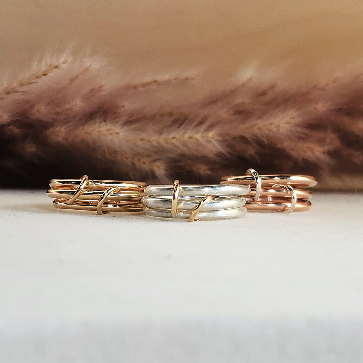Smooth Band Connected Stacking Ring Set - Going Golden