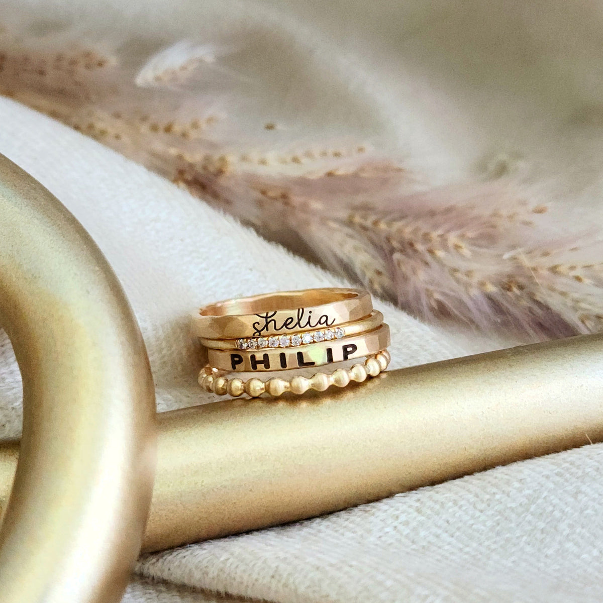 The Layla Stacking Name Ring Set - Going Golden