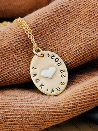 Gold Oval Name Necklace with Silver Heart - Going Golden
