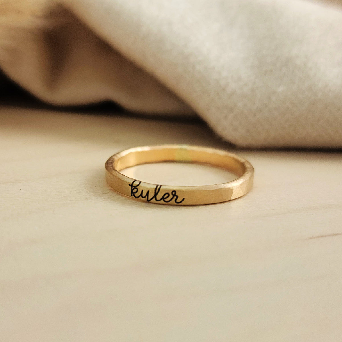 Thin Cursive Stacking Name Ring - Going Golden