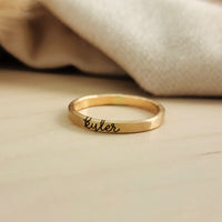 Thin Cursive Stacking Name Ring - Going Golden