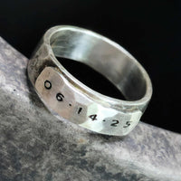 Men's Nameplate Sterling Silver Ring with hammered texture and deep engraving