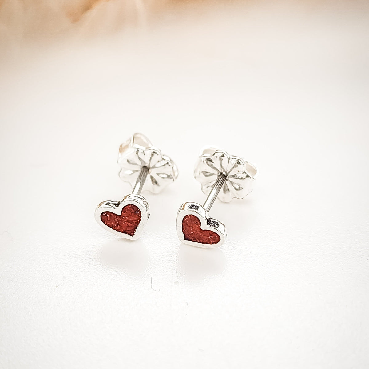 Sterling Silver Red Heart Earrings - Going Golden