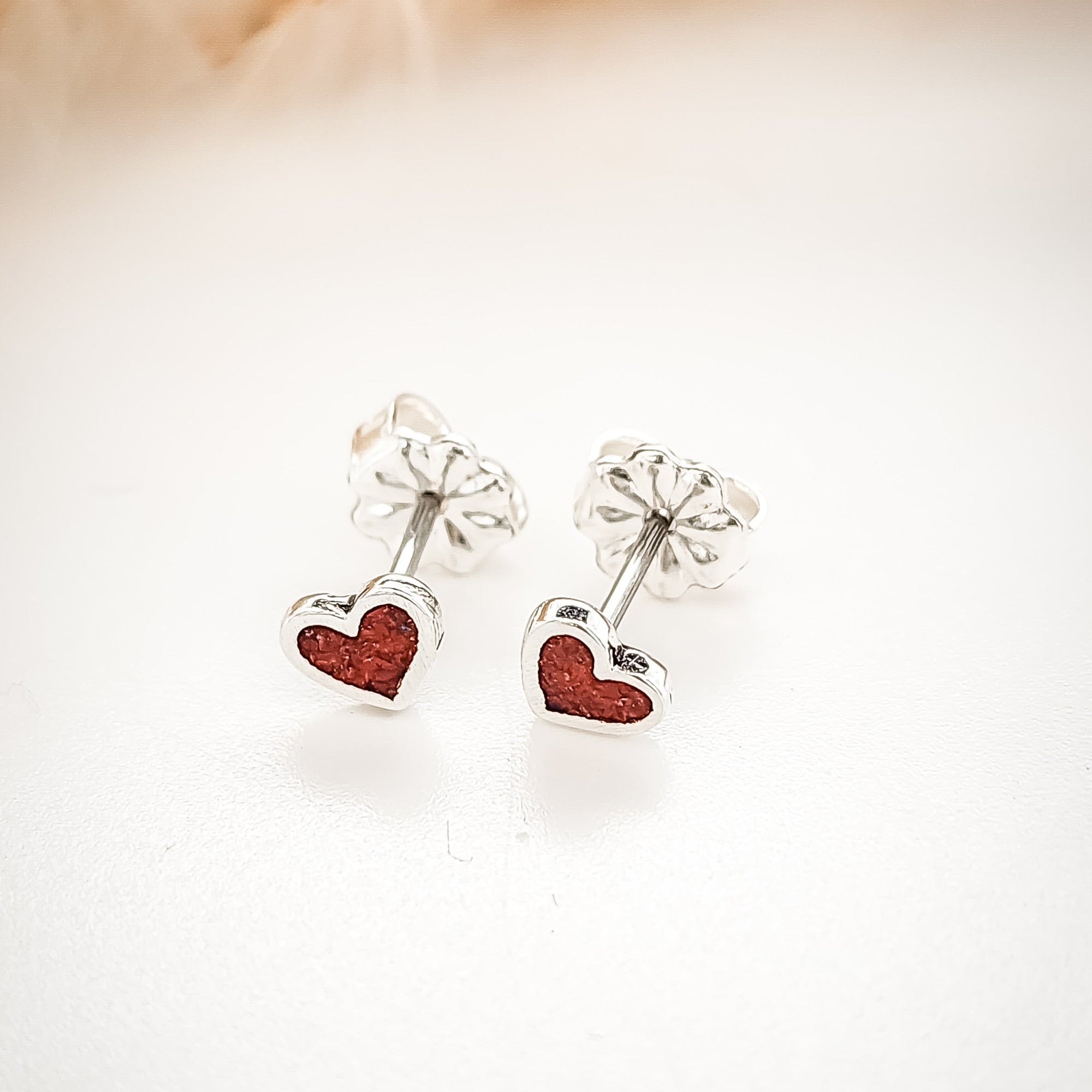 Sterling Silver Red Heart Earrings - Going Golden