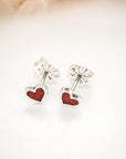 Sterling Silver Red Heart Earrings - Going Golden