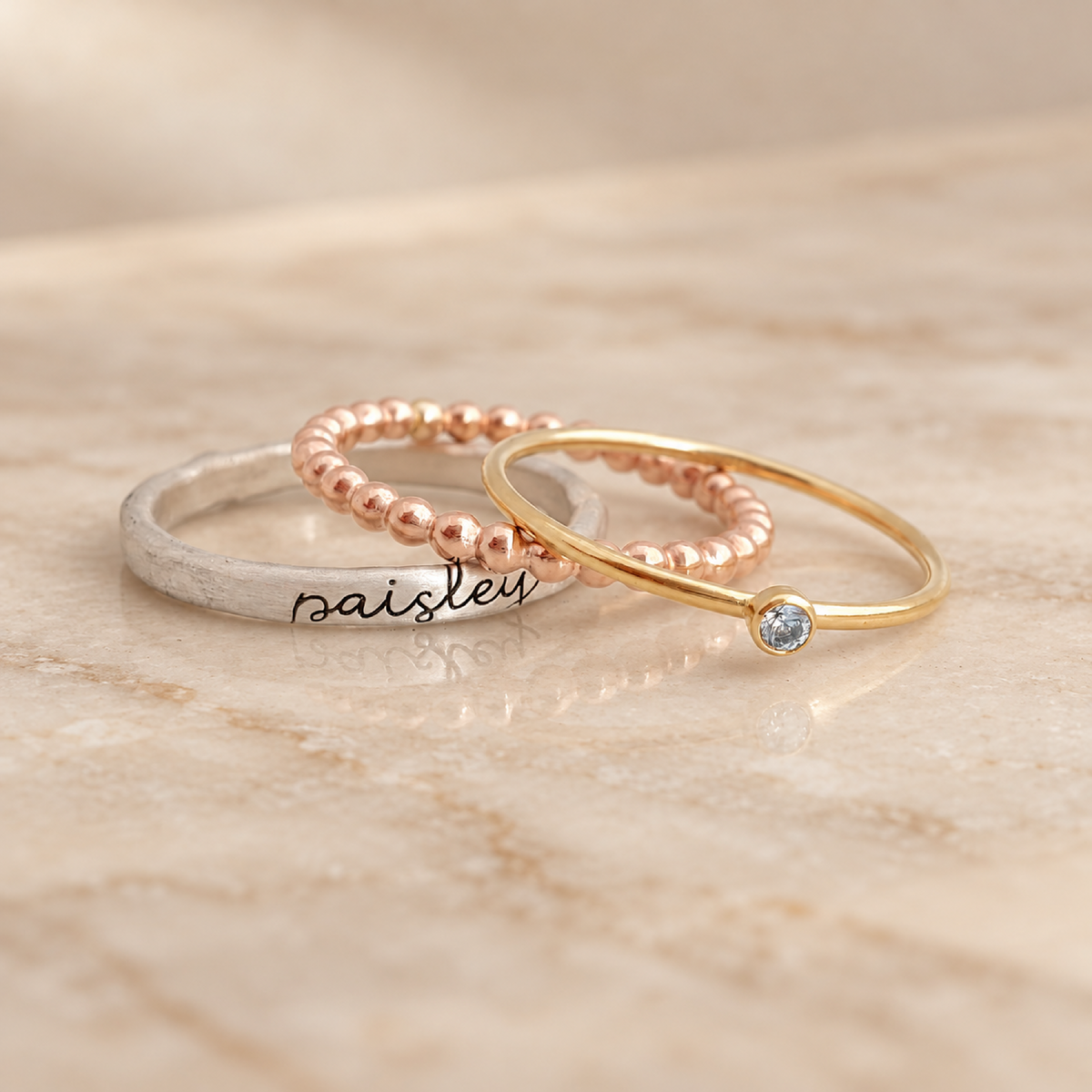 The Violet Mixed Metals Birthstone Ring Set