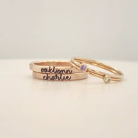 The Hannah Set in 14K gold-filled with name and birthstone rings