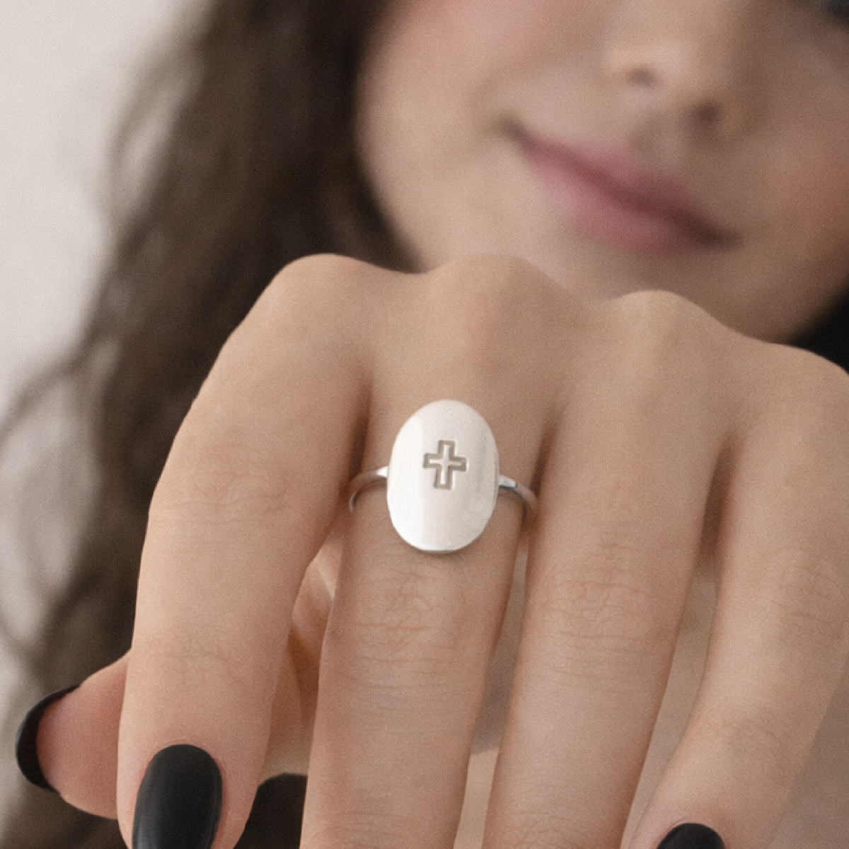 Personalized Oval Cross Ring - Going Golden