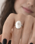 Personalized Oval Cross Ring