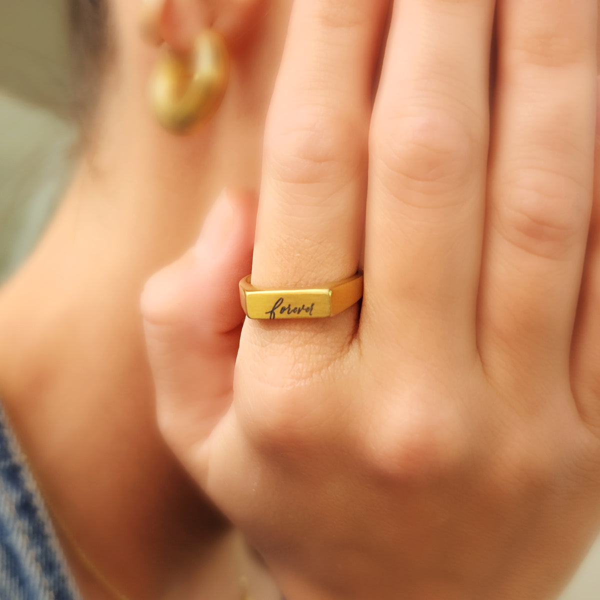 Gold Handwriting Signet Stacking Ring - Going Golden